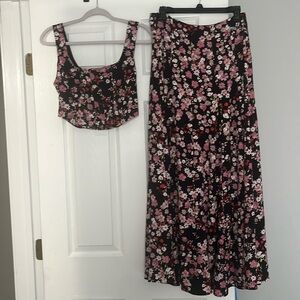 WAYF two piece floral crop top and skirt